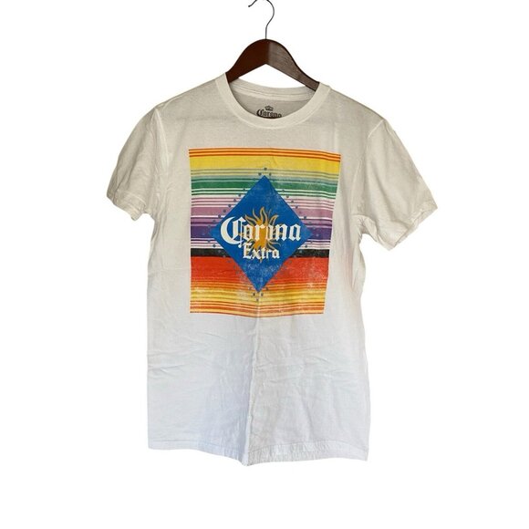 Corona Extra Beer White S/S T-Shirt Men's Size M Logo Spellout - Picture 1 of 8